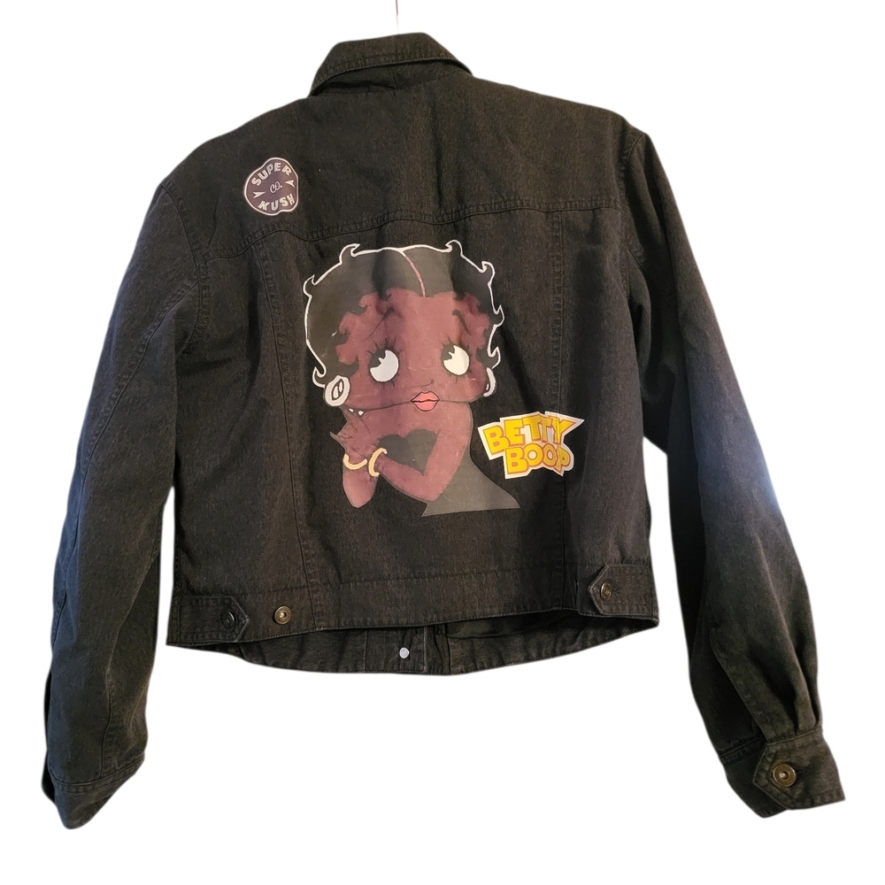 Vintage Liz Claiborne Reworked "Black Betty Boop" Denim Jacket - Picture 2 of 16